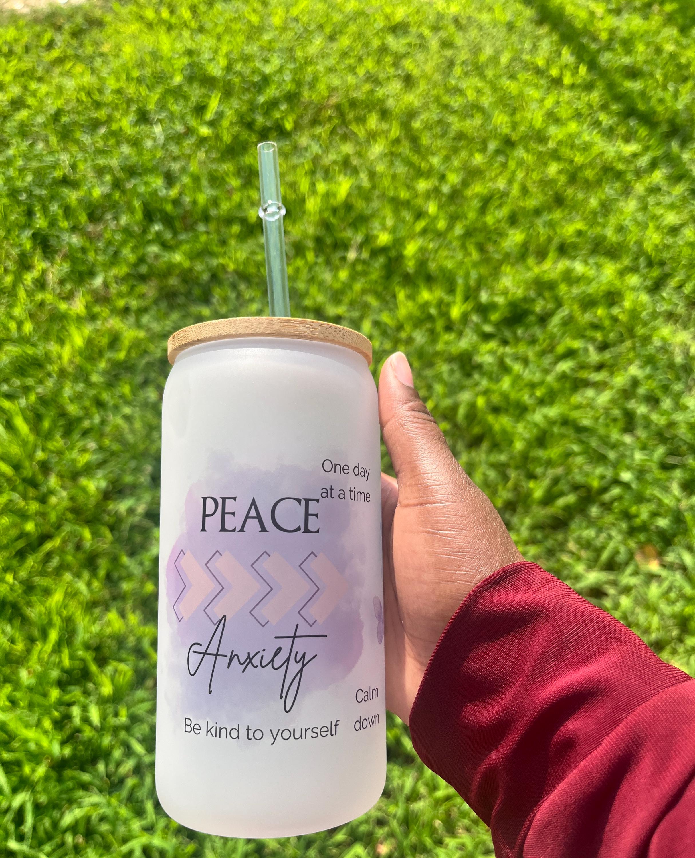 Peace over Anxiety Frosted Tumbler with Bamboo lid