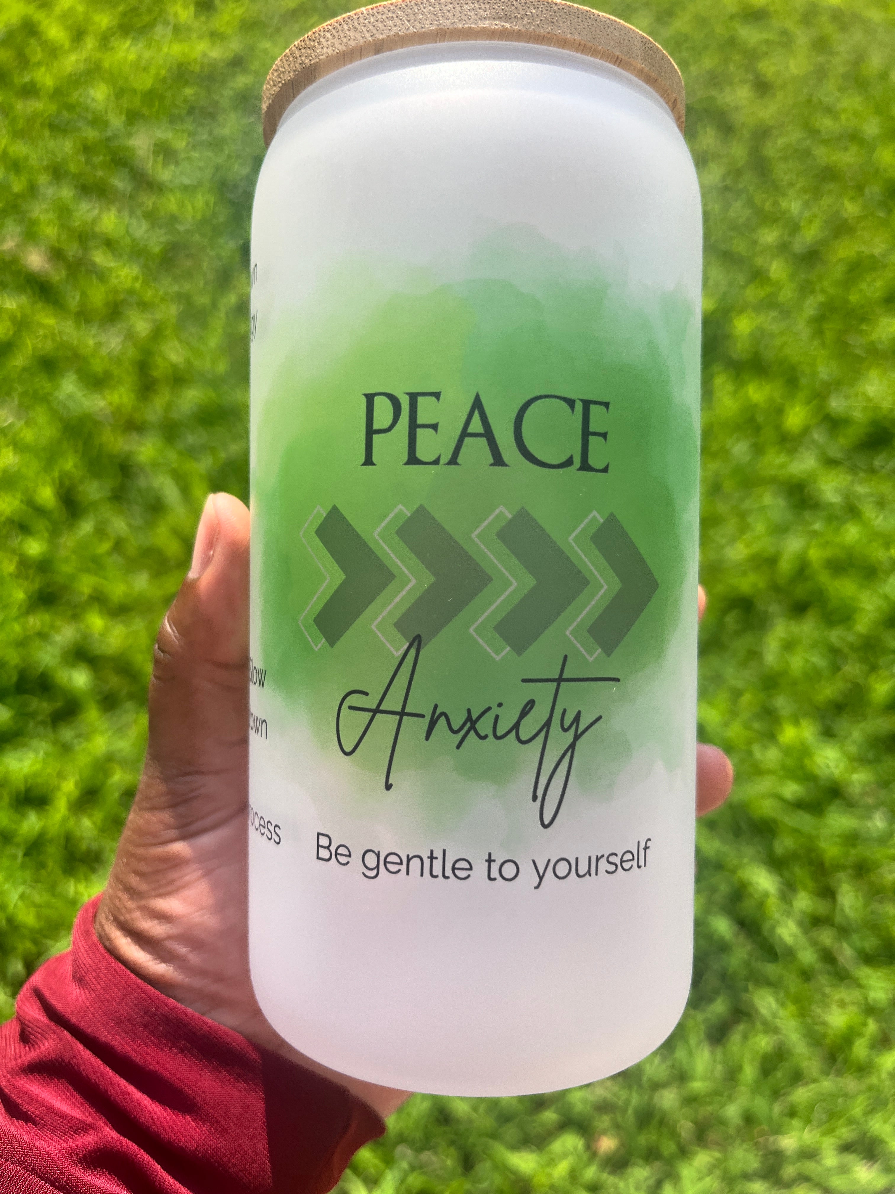 Peace over Anxiety Frosted Tumbler with Bamboo lid