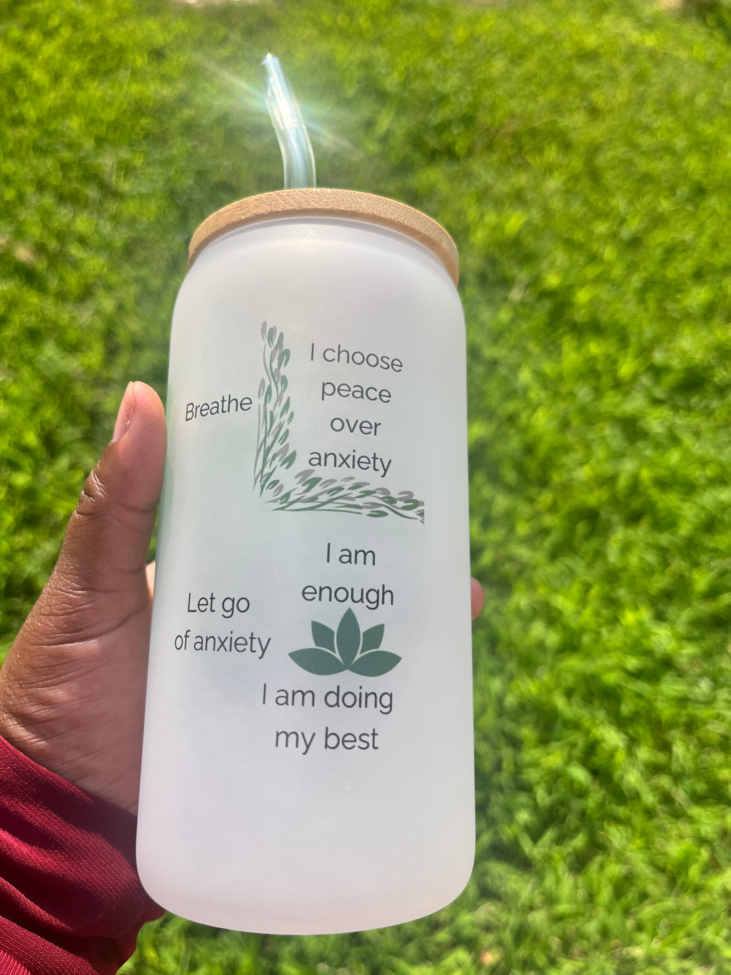 Peace over Anxiety Frosted Tumbler with Bamboo lid
