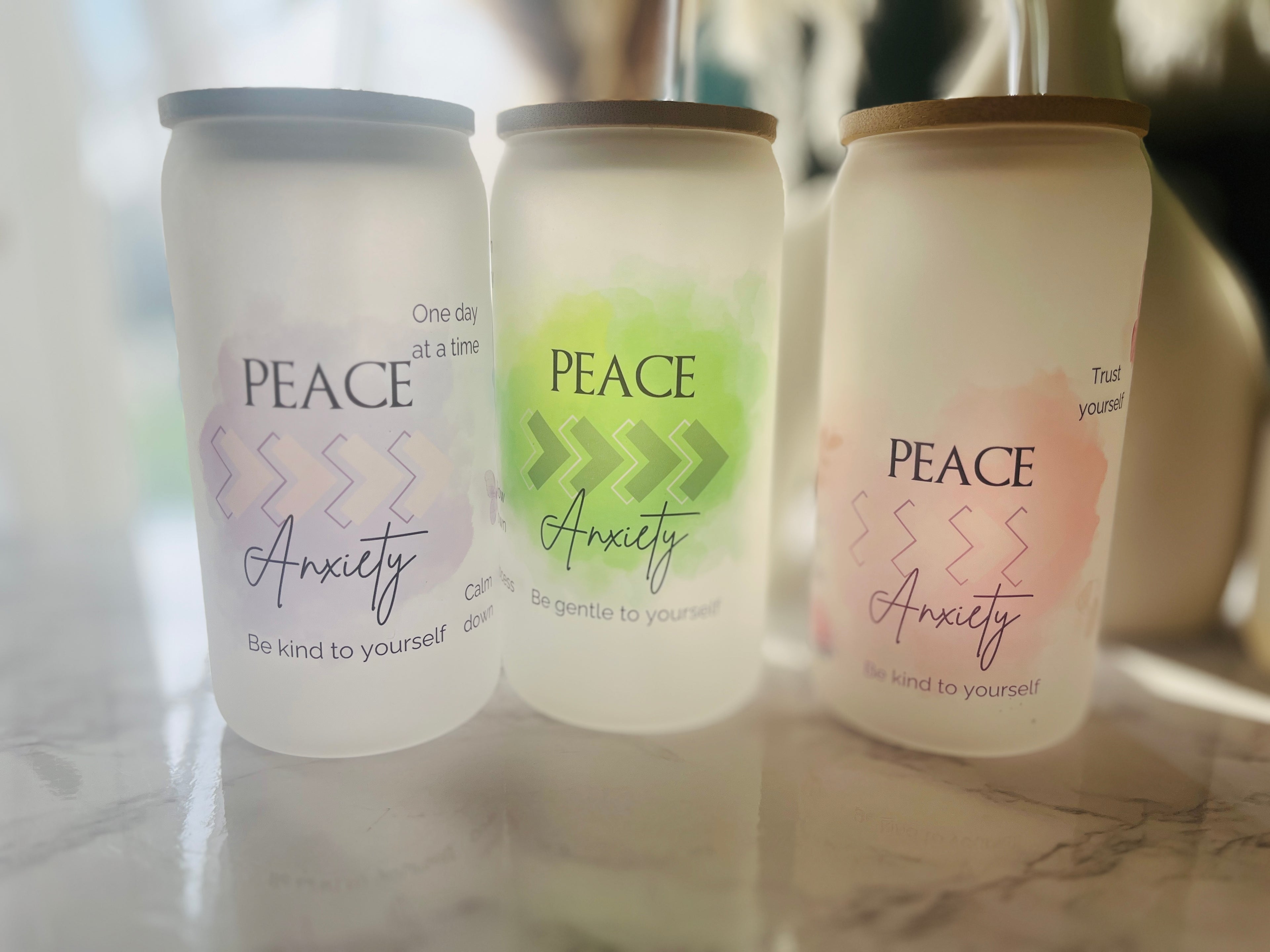 Peace over Anxiety Frosted Tumbler with Bamboo lid