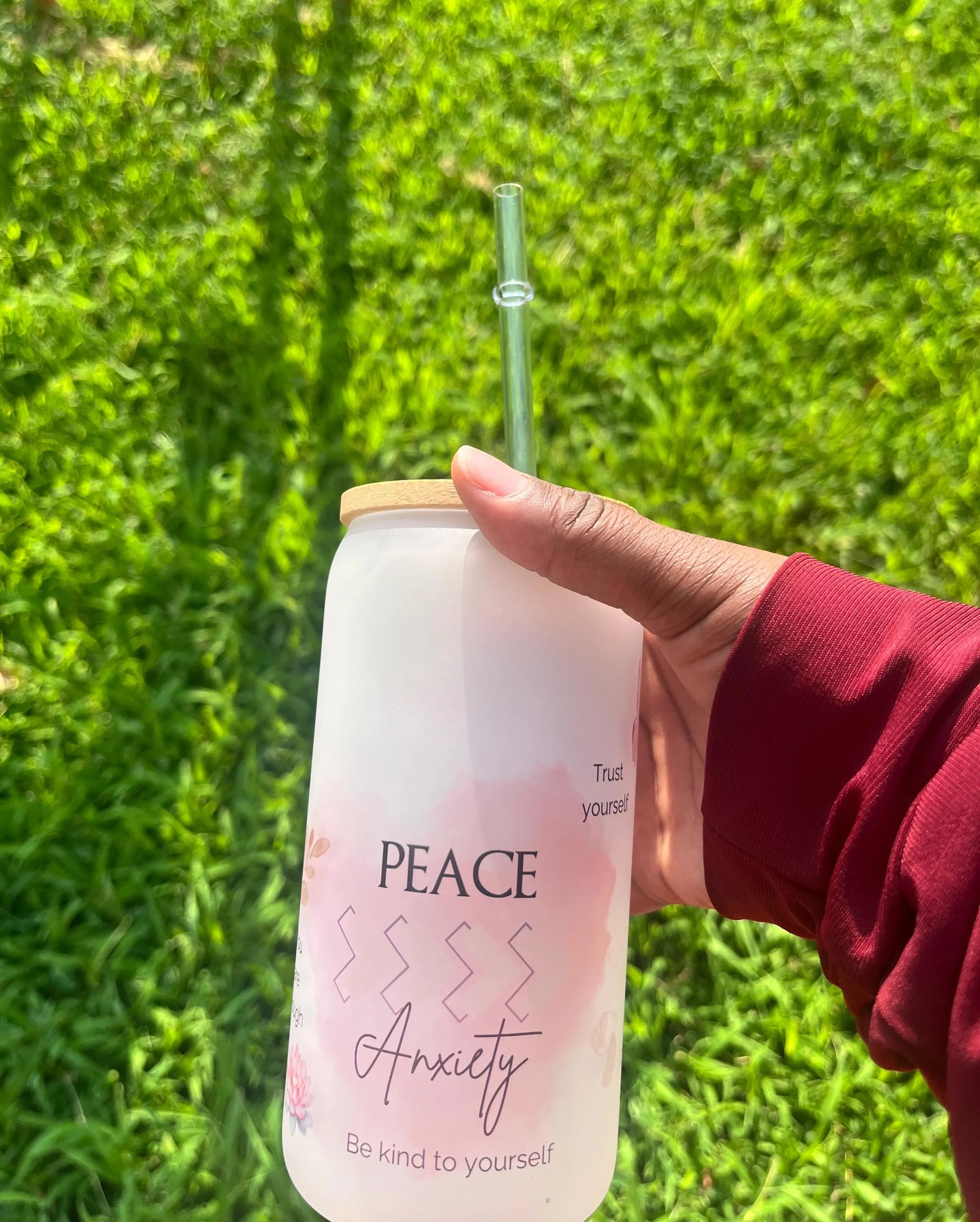 Peace over Anxiety Frosted Tumbler with Bamboo lid